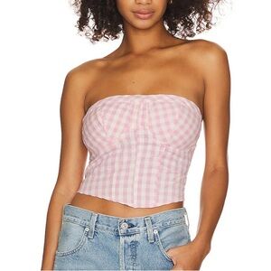 Free People Leilani Tube Top in Pink Gingham NWT